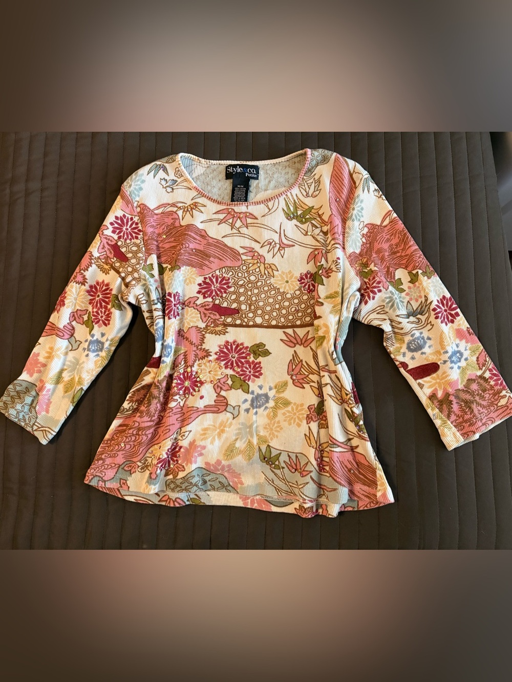 Floral Ribbed Long-Sleeve Floral Print